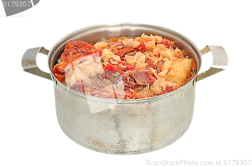 Image of stuffed cabbage in metal pot