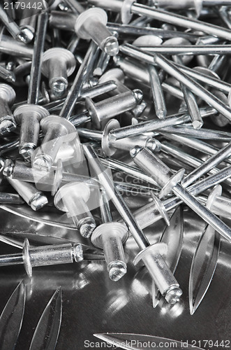 Image of Aluminium assembly rivets, close up
