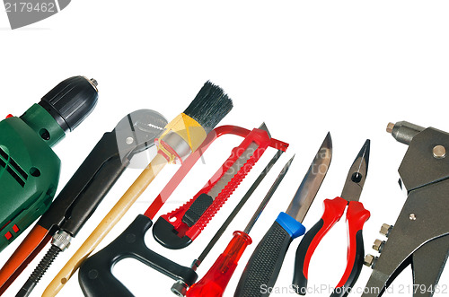 Image of Set of working tools, it is isolated on a white background