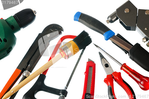 Image of Set of working tools, it is isolated on a white background