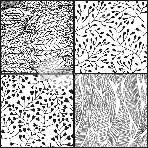 Image of Set of four seamless abstract hand-drawn pattern