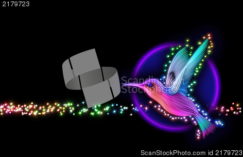 Image of 3d render of colibri bird - hummingbird with stars