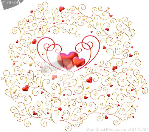 Image of golden curls branches with hearts