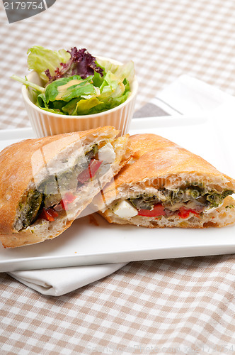 Image of ciabatta panini sandwichwith vegetable and feta