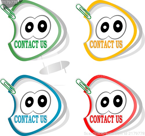 Image of Contact us labels and cute cartoon eyes, stickers for the web page