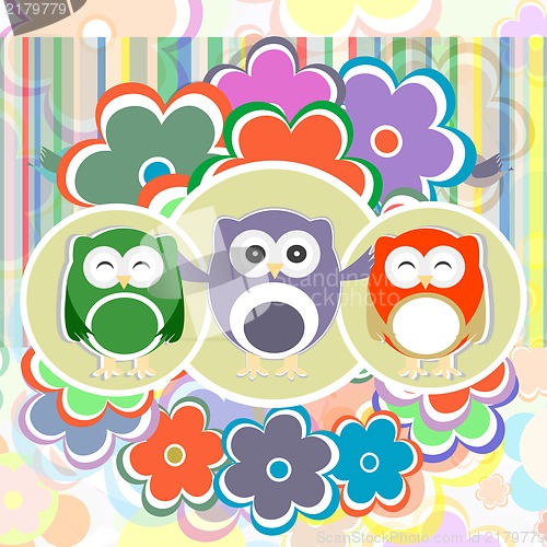 Image of Background with owl, flowers and birds