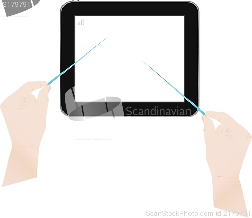 Image of Touch screen tablet computer with man hands