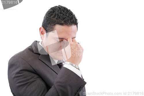 Image of Business man with a head ache, isolated on white background 