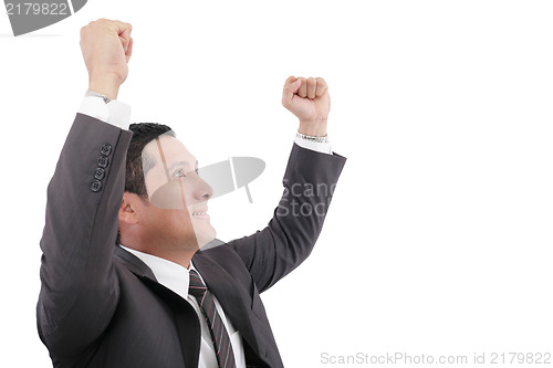 Image of Portrait of a energetic young business man enjoying success- Iso