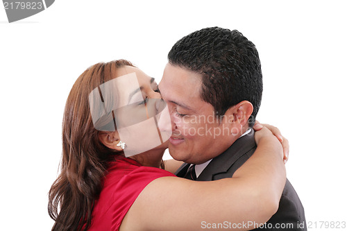 Image of Young woman kissing her Boyfriend 