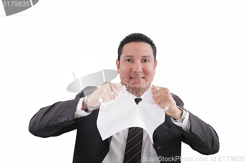 Image of man is tearing a document paper