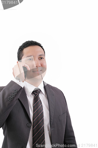 Image of Young Business Man happy Speaking mobile phone, isolated on whit