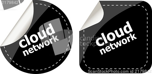 Image of Abstract paper speech bubble on. cloud network text stickers set