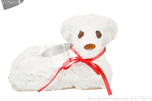 Image of Easter lamb with powdered sugar white background
