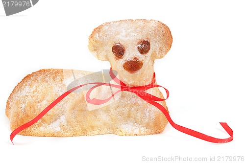 Image of Easter lamb with powdered sugar white background