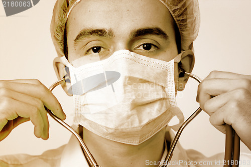 Image of Portrait of a young doctor with stethoscope.