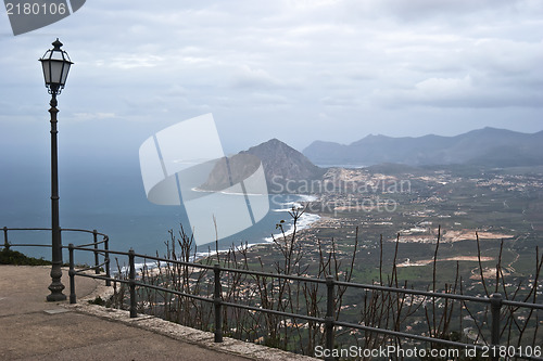 Image of Aerial view of Erice. Trapani. Mount Cofano