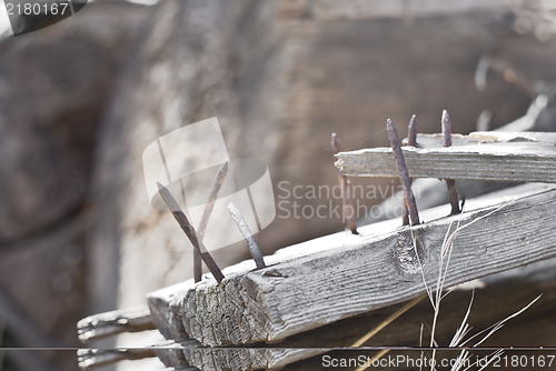 Image of Rusty Nails in Wooden Plank