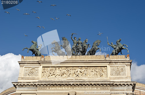 Image of Politeama Garibaldi theater in Palermo with seagulls