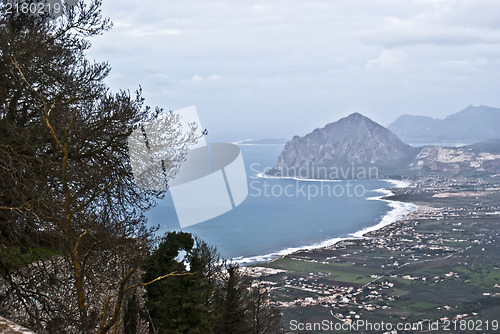 Image of Erice view of mount Cofano . Trapani