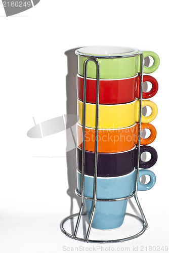 Image of Stack of colorful empty coffee cups