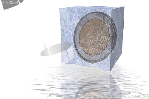Image of Two Euro coin in ice cube
