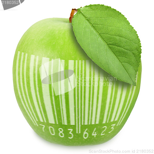 Image of Green apple with bar-code