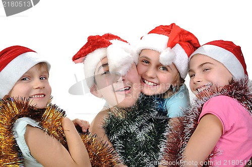 Image of group of happy friends celebrating Christmas