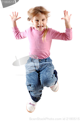 Image of happy jumping girl isolated over white