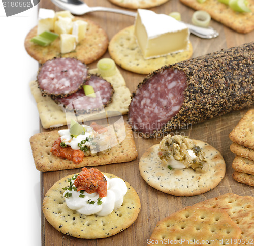 Image of Cracker With Salami ,Cheese And Dips