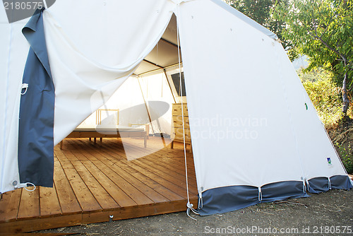 Image of Large camping tent open