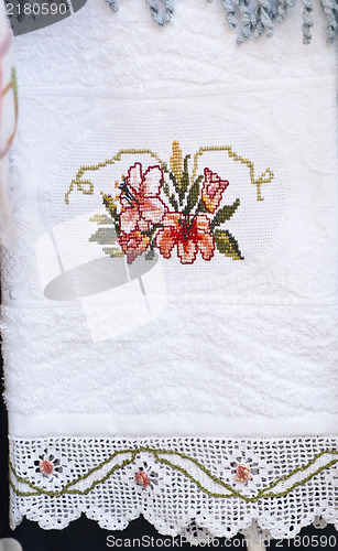 Image of towel with crochet lace