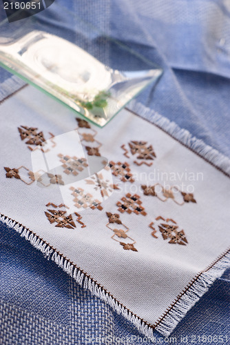 Image of embroidered table covers, handmade