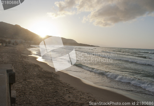 Image of Beach of Cefalu at sunset.Sicily