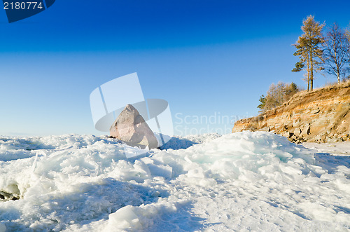 Image of North Estonian limestone shore on a sunny winter day 