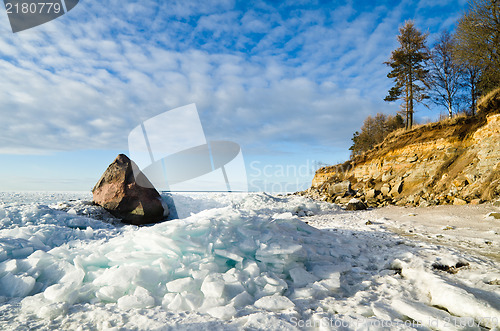 Image of North Estonian limestone shore on a sunny winter day 