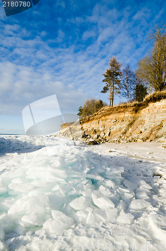 Image of North Estonian limestone shore on a sunny winter day 