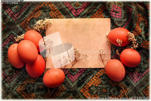 Image of Easter card, Easter eggs, Retro spring background