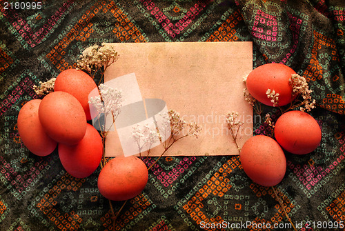 Image of Easter card, Easter eggs, Retro spring background