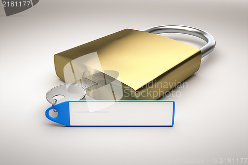 Image of padlock with text tag