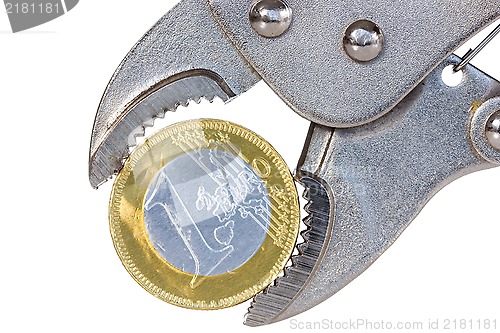 Image of Euro coin squeezed in an  pliers