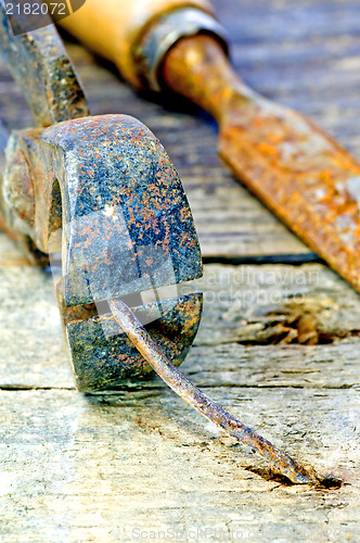 Image of old rusty pliers with nail