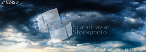 Image of Stormy dark blue cloudy sky. High resolution panorama.