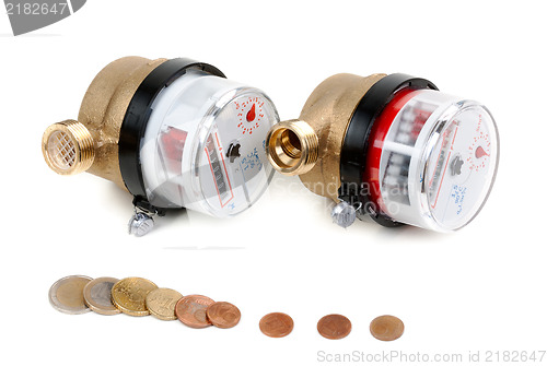 Image of Water meters and coins with euro money