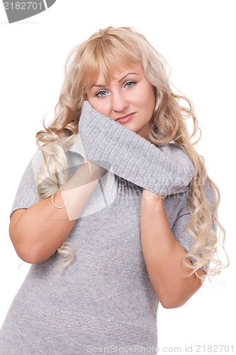 Image of Pretty blond winter sweater woman