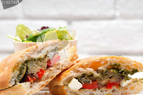 Image of ciabatta panini sandwichwith vegetable and feta