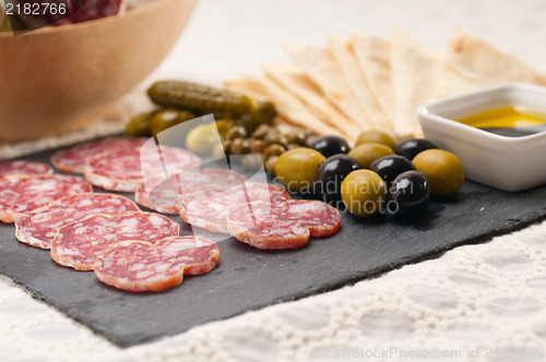 Image of cold cut platter with pita bread and pickles