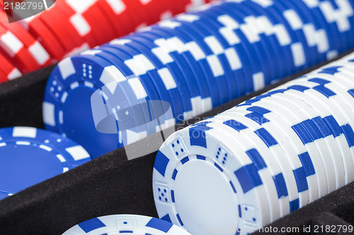 Image of Stacks of Multicolored Poker Chips