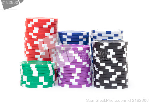 Image of Stacks of Multicolored Poker Chips