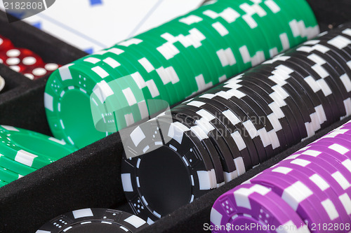 Image of Stacks of Multicolored Poker Chips